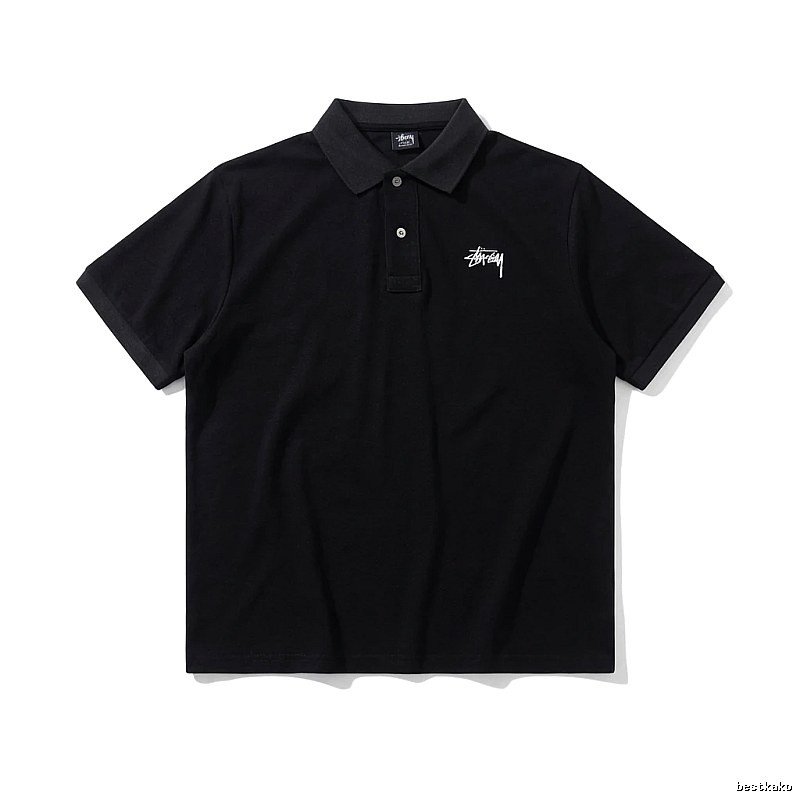 Stussy basic simple style black Polo shirt