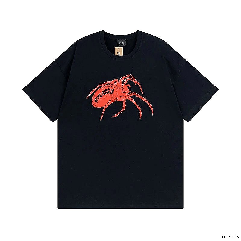 Stussy Black Spider Graphic T-Shirt Travel Styling Logo