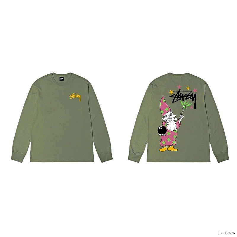 Stussy Cartoon Fun Style Olive Green Sweatshirt