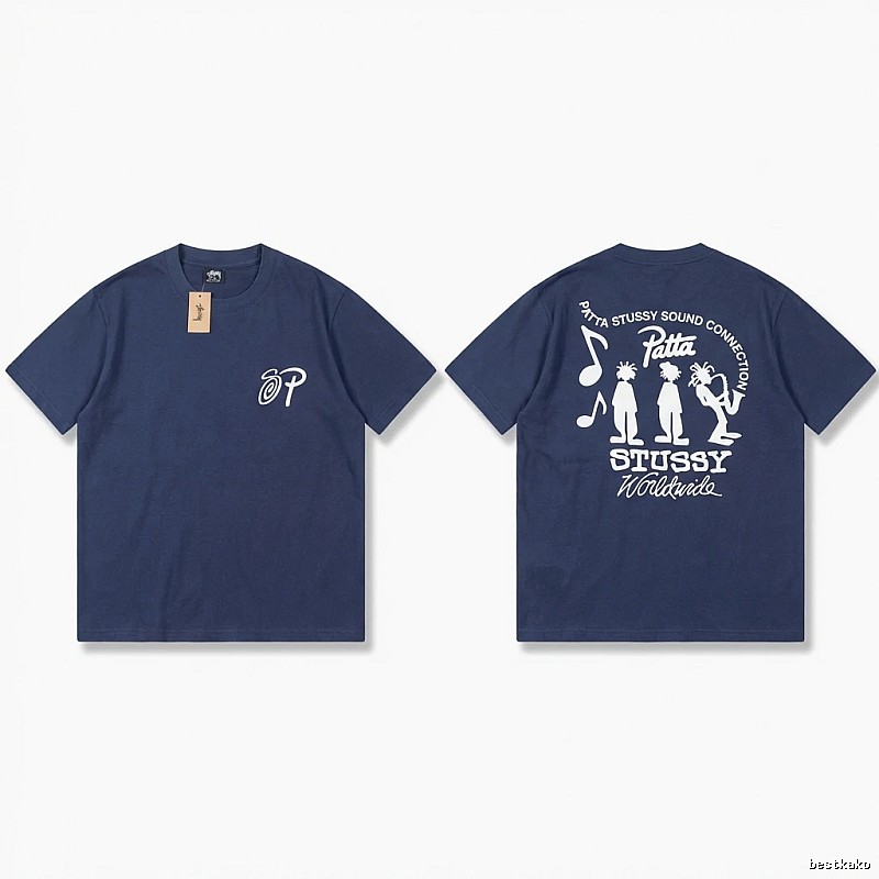 Stussy Co-branded Hip-hop Style Navy Blue T-shirt