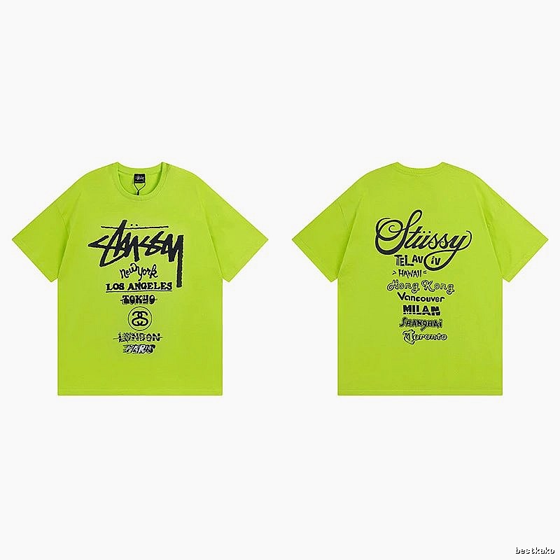 Stussy Fluorescent Green Spider Graphic T-Shirt Soft Neutral Logo