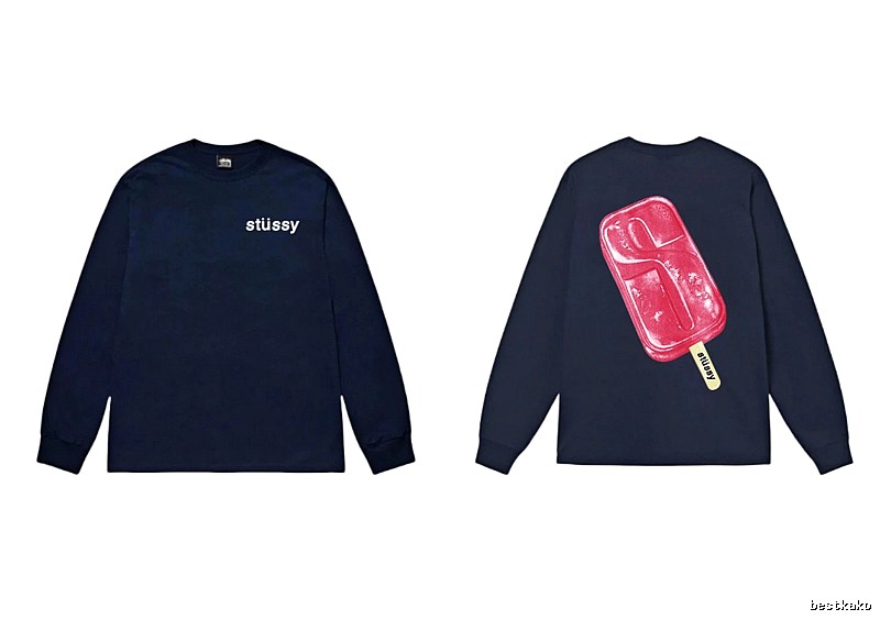 Stussy popsicle print dark blue long-sleeved shirt