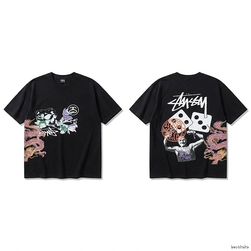 Stussy-printed trendy black T-shirt