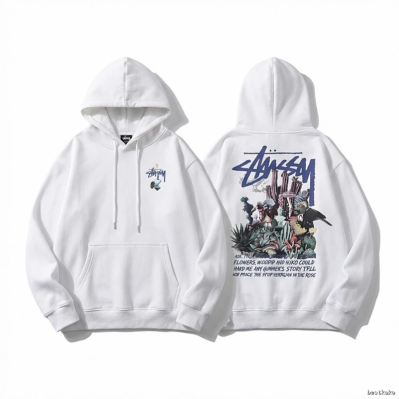 Stussy-printed trendy white hoodie