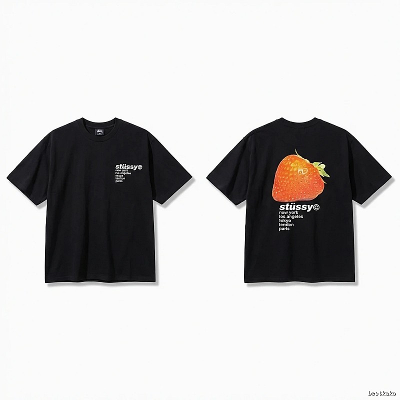 Stussy Strawberry Print Black T-shirt