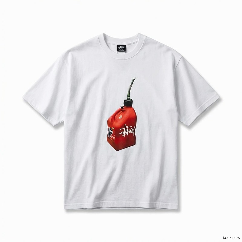 Stussy white T-shirt with red oil barrel print