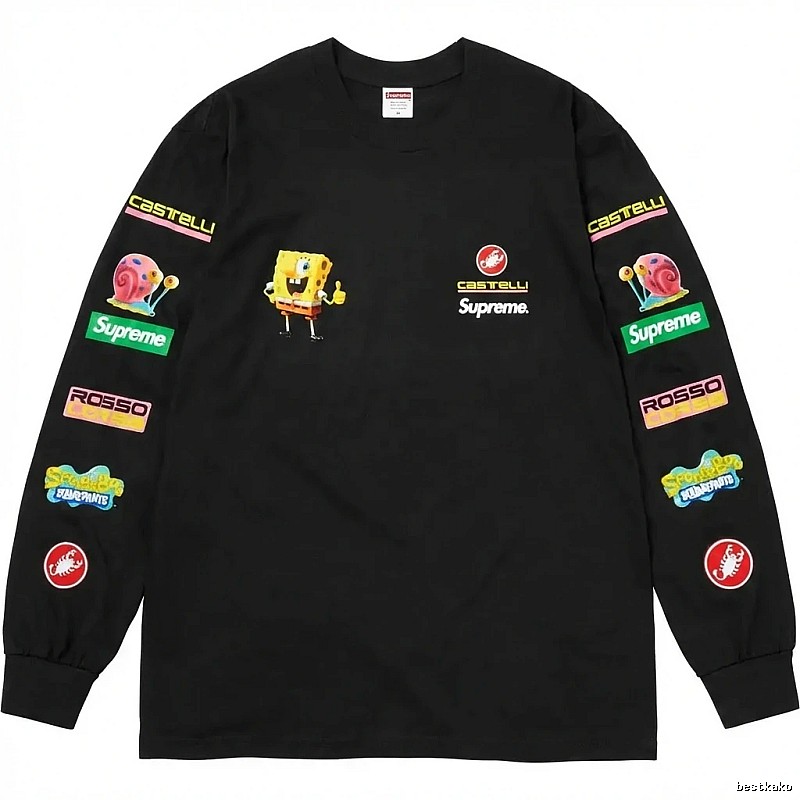 Supreme SpongeBob SquarePants Co-branded Black Long-sleeve Shirt