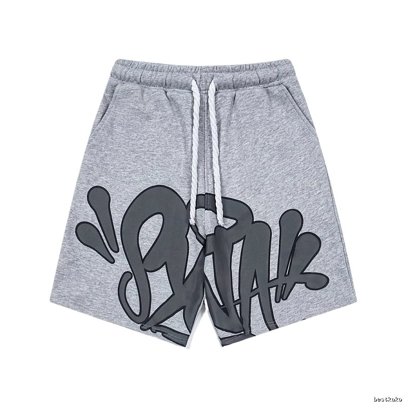 SynaWorld graffiti-style gray shorts