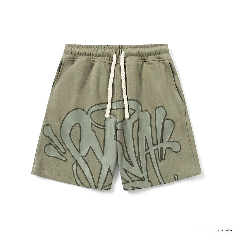 SynaWorld graffiti-style military green shorts