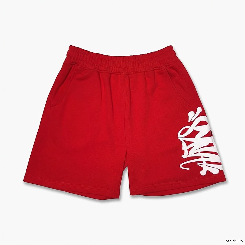 SynaWorld graffiti-style red shorts