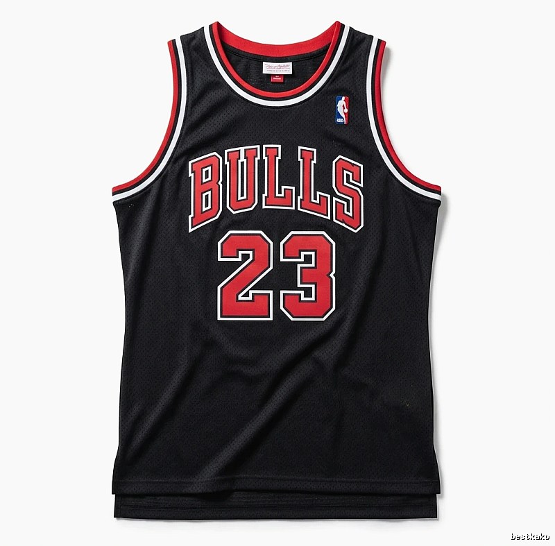 The classic black and red basketball uniforms of the Michael Jordan.