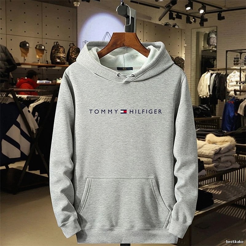 Tommy Hilfiger Light Gray Logo Hoodie Casual Layering