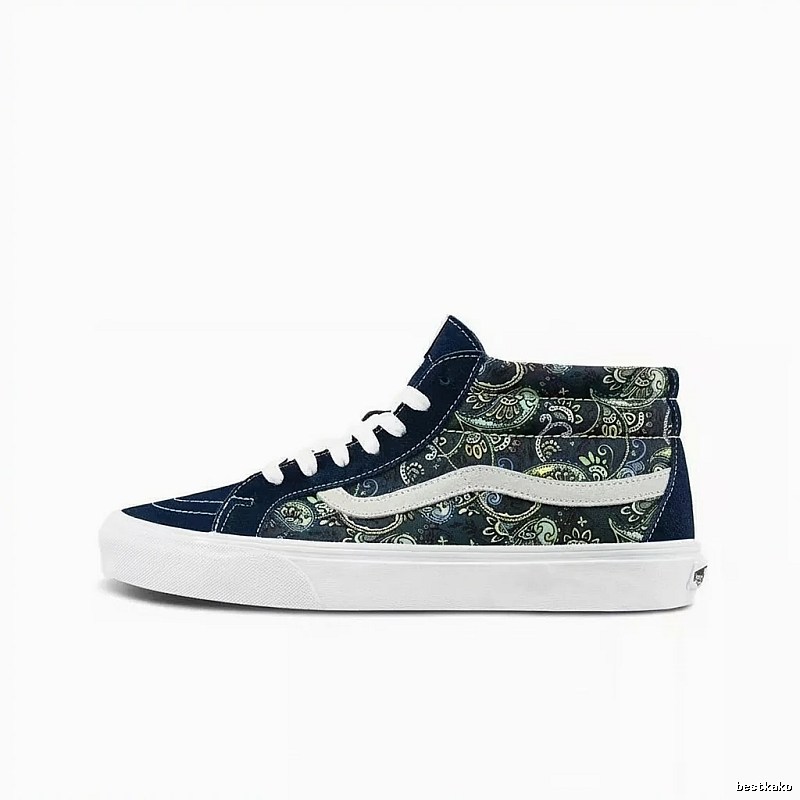 Vans High-top Shoes with a Vintage Wind and Cashew Flower Pattern