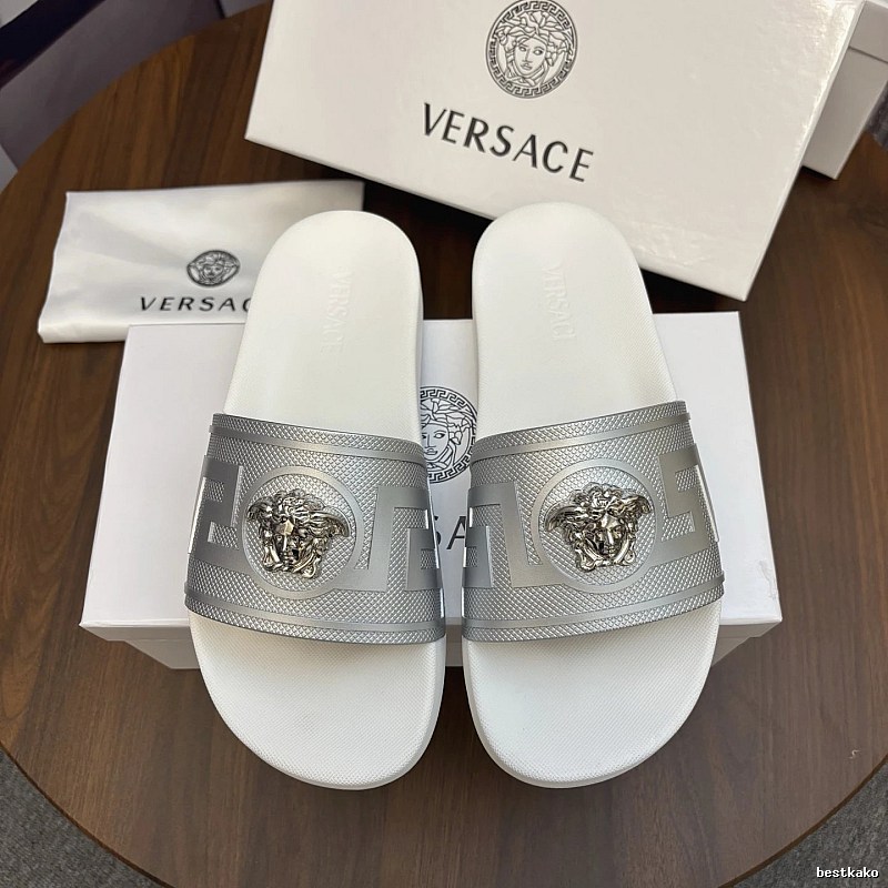 Versace Medusa Luxury Style Silver-white Slide Sandals