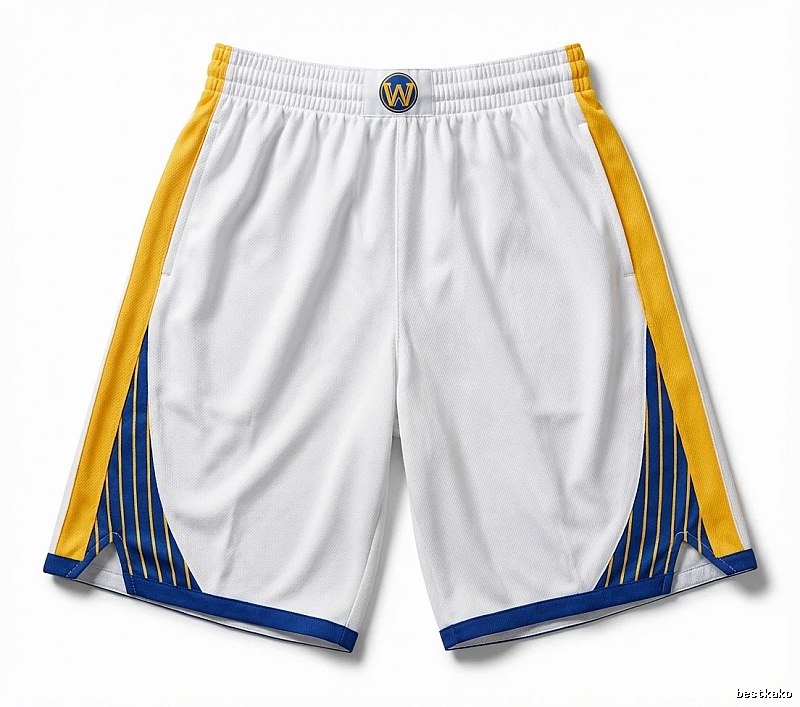 Warriors' Curry's white, yellow and blue shorts