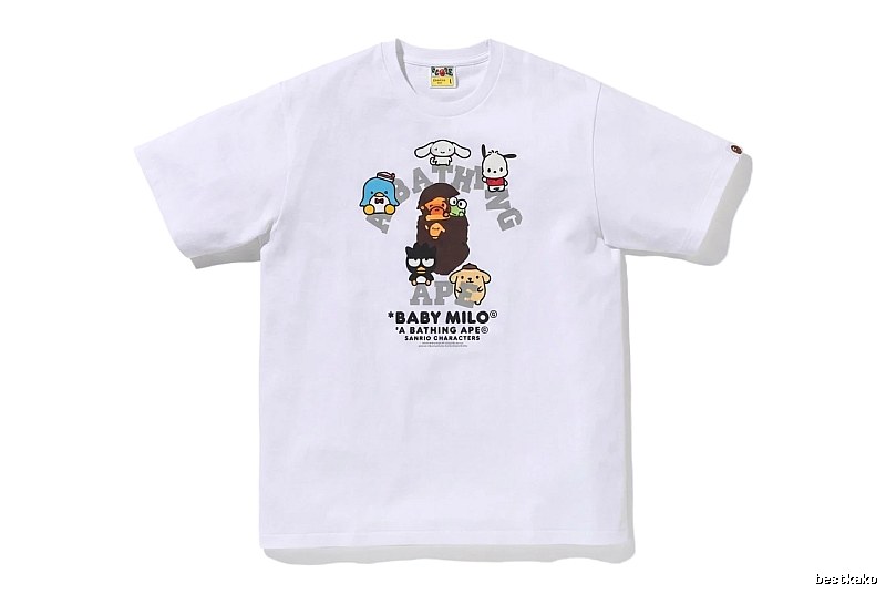 White short-sleeved shirt with Bape cartoon prints