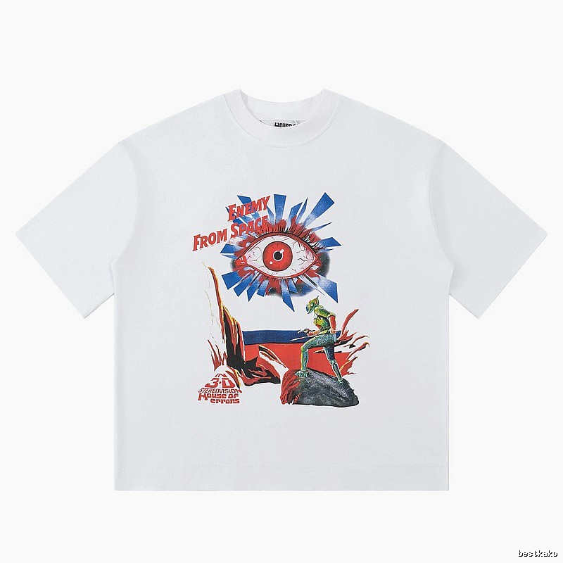 White T-shirt with House of Errors print in sci-fi style