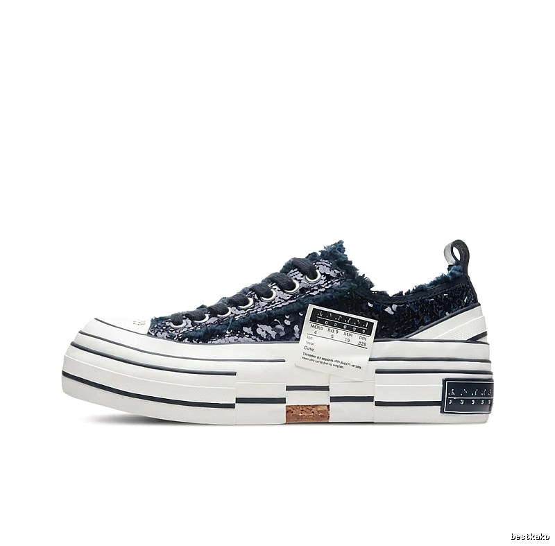 Xvessel denim-style black and white canvas shoes