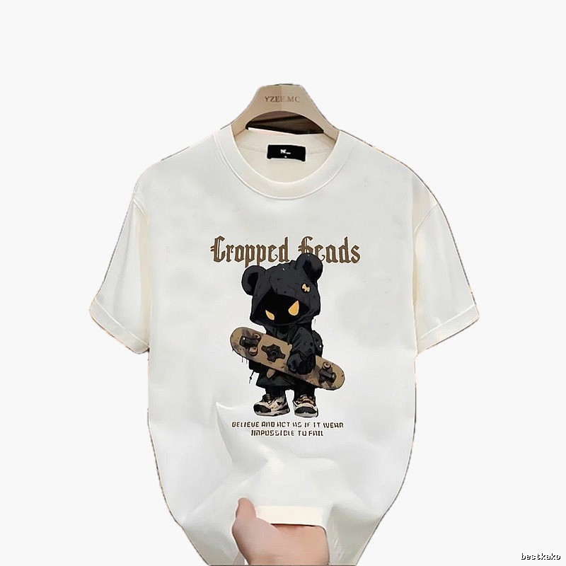 YZEEMC Bear Print Dark Style Off-white T-shirt